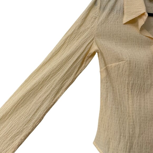 Rouje Paris Yellow Palmyra Crinkle Long Sleeve Button Shirt Womens 36 Small - Picture 4 of 6